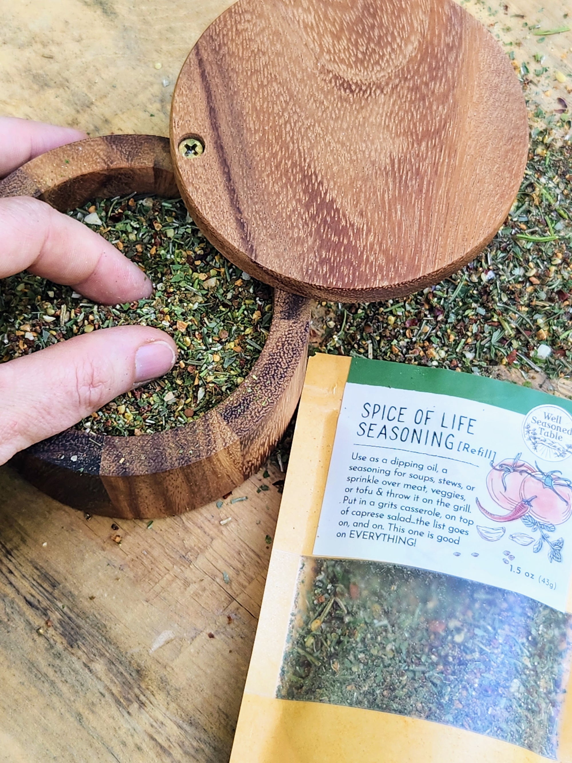Acacia Wood Salt Cellar with wood burned illustrations
