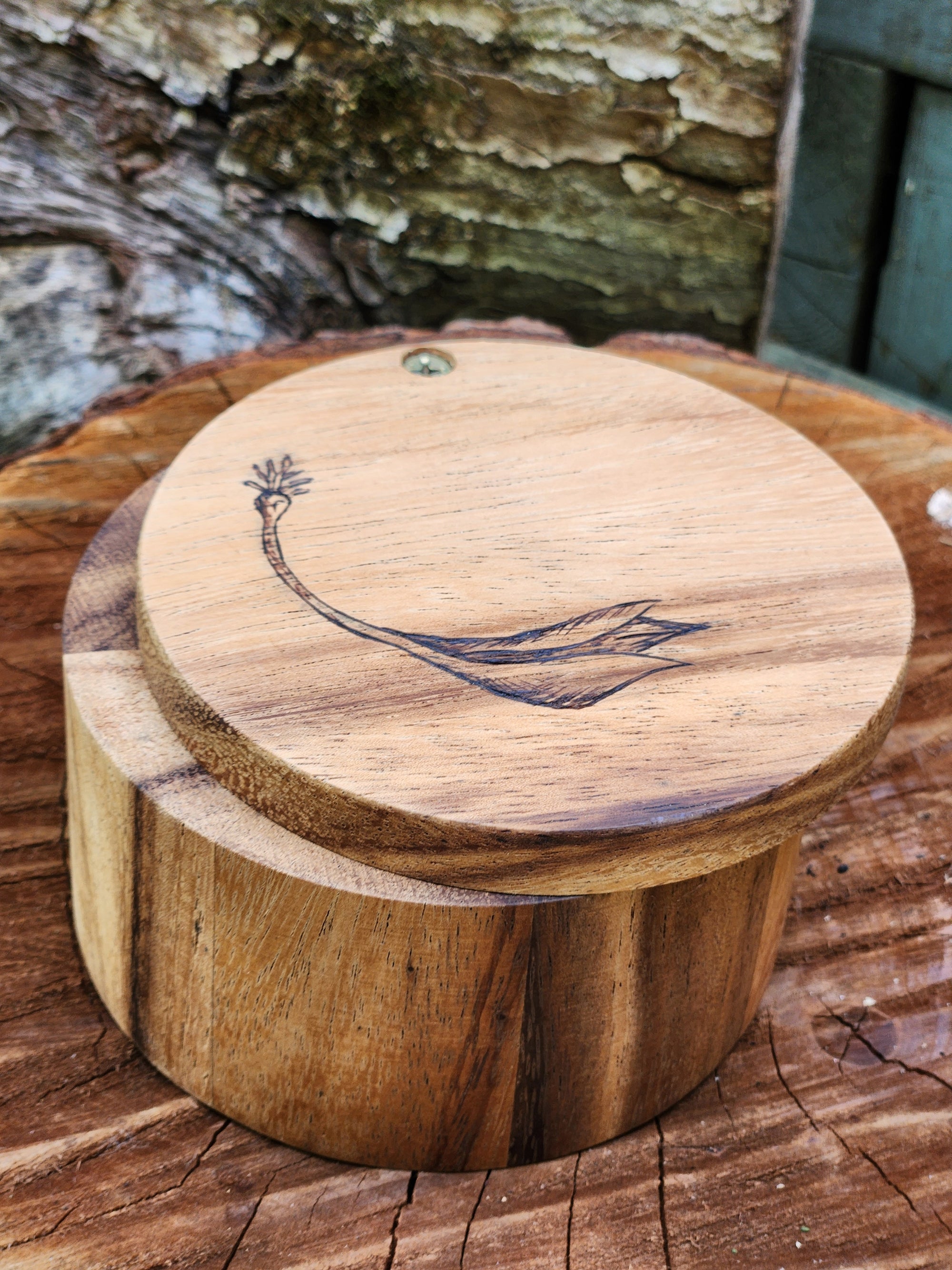 Acacia Wood Salt Cellar with wood burned illustrations
